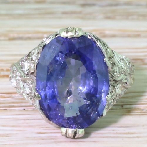 fig 1. Art Deco 8.23 Carat Natural Ceylon Sapphire Ring, circa 1920