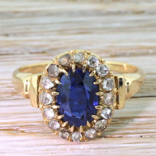 fig 1. Art Deco 1.88 Carat Natural Sapphire & Rose Cut Diamond Cluster Ring, circa 1915