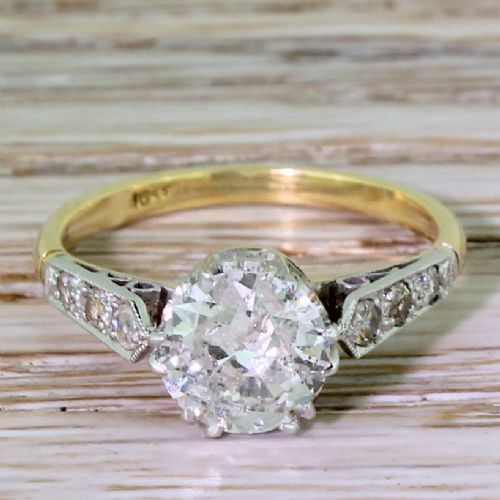 fig 1. Mid Century 1.22 Carat Old Cut Diamond Engagement Ring, 1950
