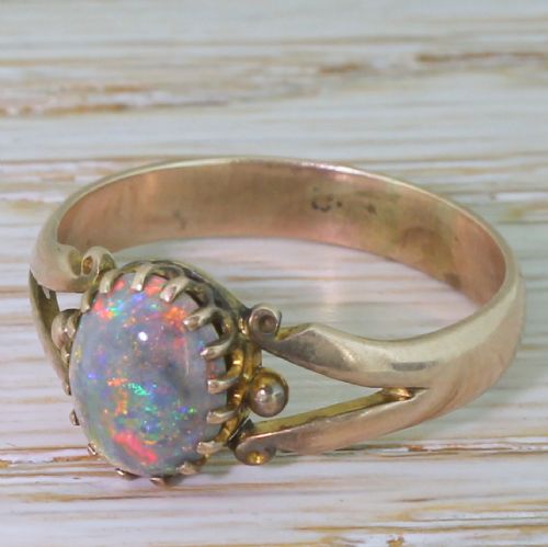 Victorian Black Opal Solitaire Ring, Circa 1900
