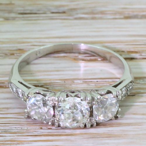 fig 1. Art Deco 1.70 Carat Old Cut Diamond Trilogy Ring, circa 1935