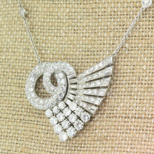Art Deco 6.30 Carat Transitional Cut & Baguette Cut Diamond Pendant, Circa 1940
