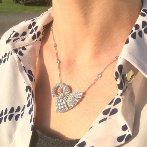 fig 1. Art Deco 6.30 Carat Transitional Cut & Baguette Cut Diamond Pendant, circa 1940
