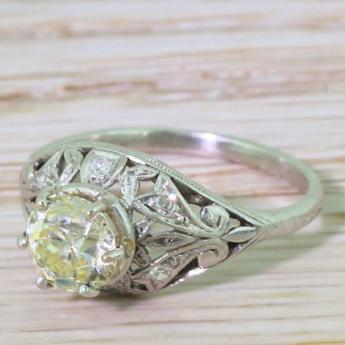 Edwardian 1.25 Light Yellow Old Cut Diamond Engagement Ring, Circa 1910
