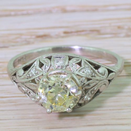 fig 1. Edwardian 1.25 Light Yellow Old Cut Diamond Engagement Ring, circa 1910

