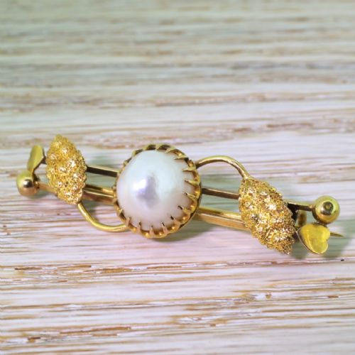 Art Nouveau Natural Saltwater Pearl Pin Brooch, Circa 1900
