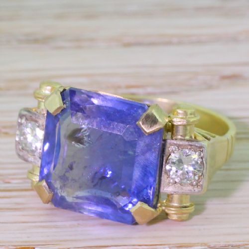 Retro 12.01 Carat Octagonal Cut Natural Ceylon Sapphire Ring, 1950
