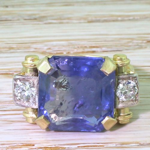 fig 1. Retro 12.01 Carat Octagonal Cut Natural Ceylon Sapphire Ring, 1950