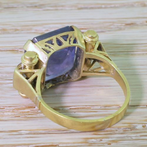 fig 3. Retro 12.01 Carat Octagonal Cut Natural Ceylon Sapphire Ring, 1950