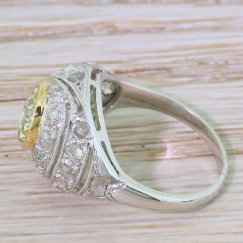 fig 2. Retro 1.66 Carat Fancy Light Greenish Yellow Transitional Cut Bombé Ring, circa 1945