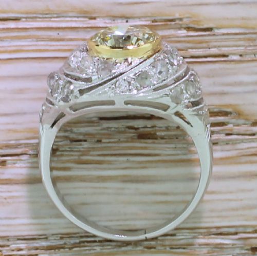 fig 3. Retro 1.66 Carat Fancy Light Greenish Yellow Transitional Cut Bombé Ring, circa 1945