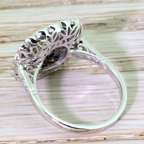 fig 3. 0.65 Carat Old European Cut Diamond & Calibré Cut Sapphire Ring, 18k White Gold
