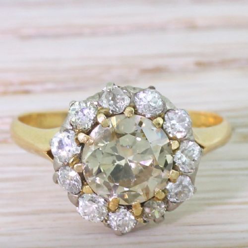 fig 1. Edwardian 1.94 Carat Light Cognac Old Cut Diamond Cluster Ring, circa 1910