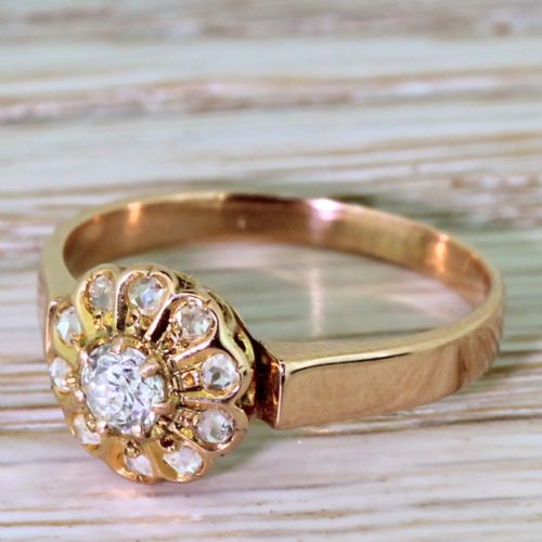 Edwardian 0.39 Carat Old Cut & Rose Cut Diamond Cluster Ring, French, Circa 1910
