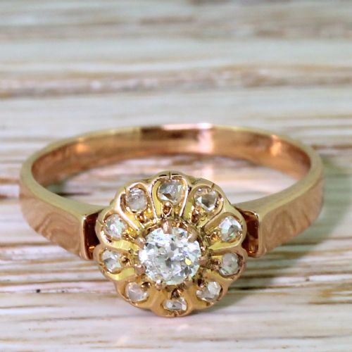 fig 1. Edwardian 0.39 Carat Old Cut & Rose Cut Diamond Cluster Ring, French, circa 1910
