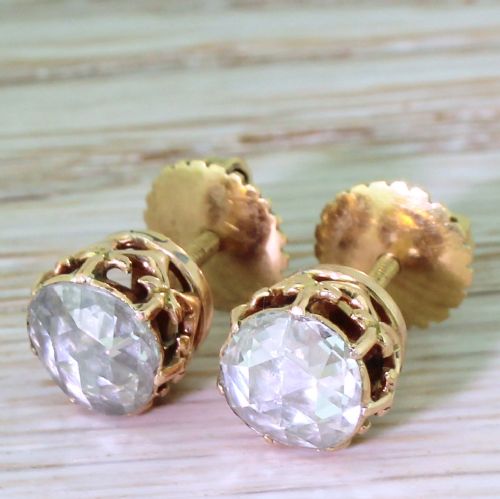 Victorian 1.80 Carat Rose Cut Diamond Stud Earrings, Circa 1870
