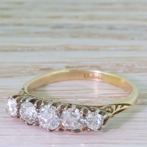 Victorian 1.50 Carat Old Cut Diamond Five Stone Ring, Circa 1890
