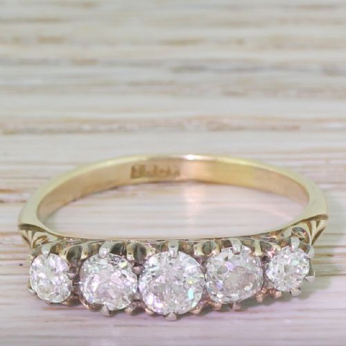 fig 1. Victorian 1.50 Carat Old Cut Diamond Five Stone Ring, circa 1890