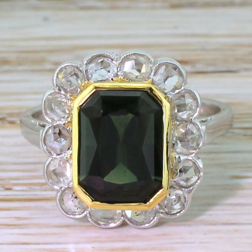 fig 1. Art Deco 2.63 Carat Green Sapphire & Rose Cut Diamond Ring, circa 1940
