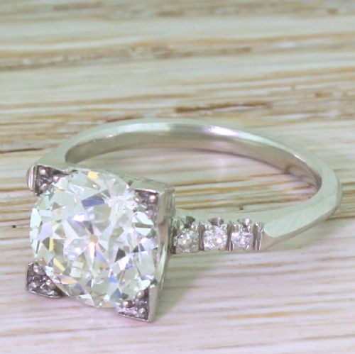 Art Deco 3.46 Carat Old European Cut Diamond Engagement Ring, Circa 1930
