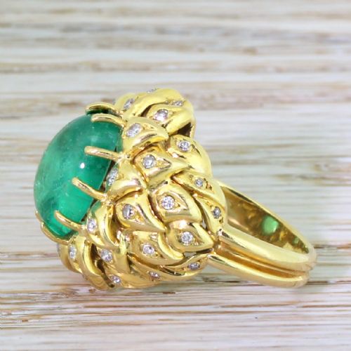 fig 2. Retro 6.00 Carat Cabochon Colombian Emerald & Diamond Ring, circa 1945