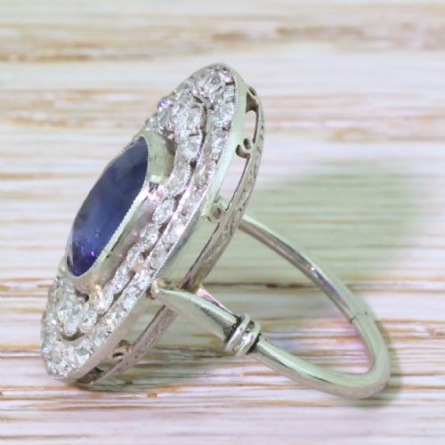 fig 2. Art Deco 4.17 Carat Sapphire & Old Cut Diamond Double Cluster Ring, circa 1935
