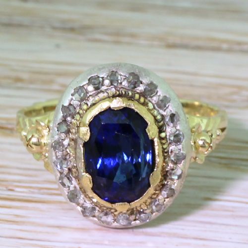 fig 1. Edwardian 2.96 Carat Natural Ceylon Sapphire & Diamond Ring, circa 1910
