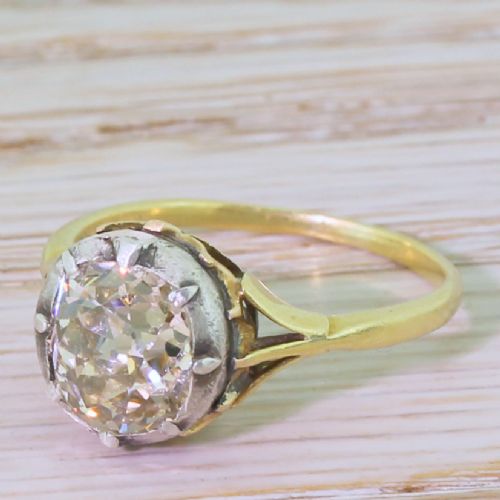 Victorian 2.16 Carat Light Yellow Old Cut Diamond Solitaire Ring, Circa 1880
