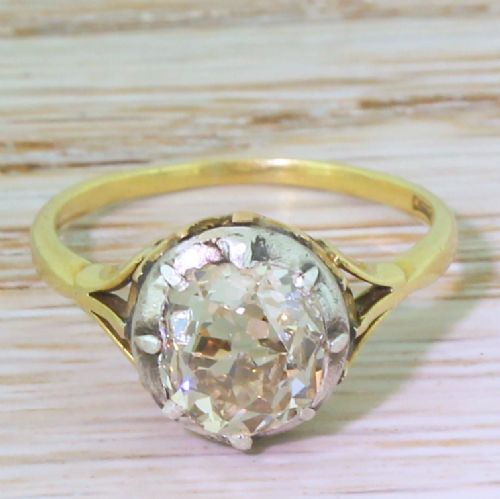 fig 1. Victorian 2.16 Carat Light Yellow Old Cut Diamond Solitaire Ring, circa 1880
