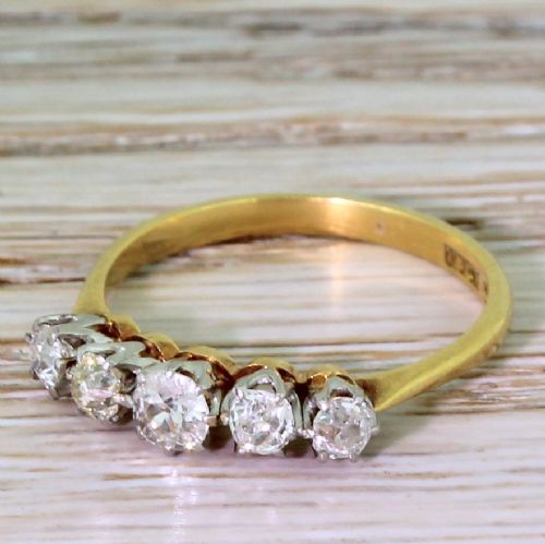Art Deco 0.70 Carat Old Cut Diamond Five Stone Ring, Circa 1920
