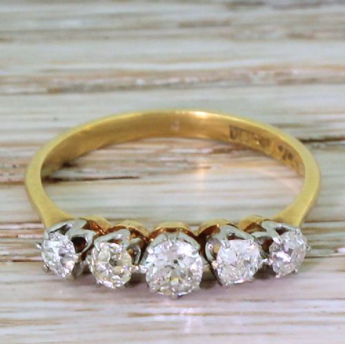 fig 1. Art Deco 0.70 Carat Old Cut Diamond Five Stone Ring, circa 1920