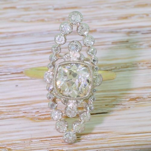 fig 1. Edwardian 1.62 Carat Light Cognac Navette Cluster Ring, circa 1905