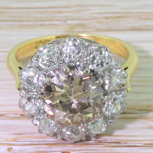 fig 1. Mid Century 3.64 Carat Fancy Cognac Old Cut Diamond Cluster Ring, circa 1945
