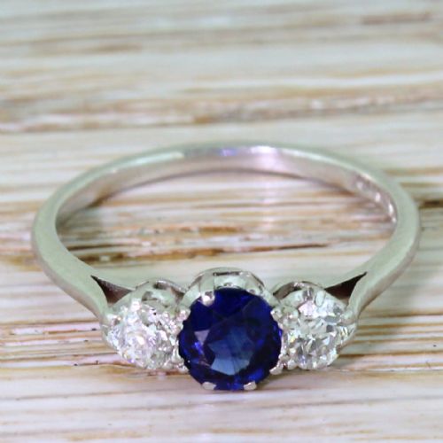 fig 1. Art Deco Sapphire & Old Cut Diamond Trilogy Ring, circa 1930