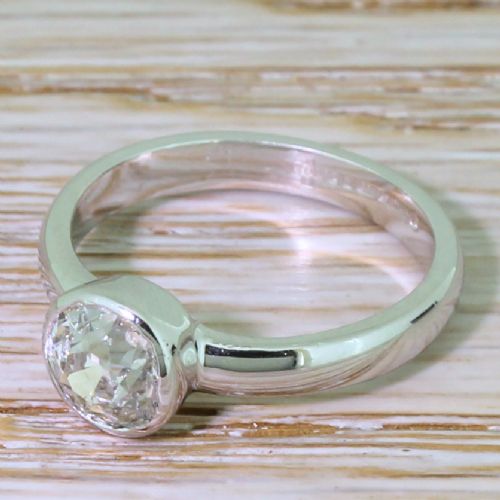 0.96 Carat Old Cut Diamond Engagement Ring, 18k White Gold
