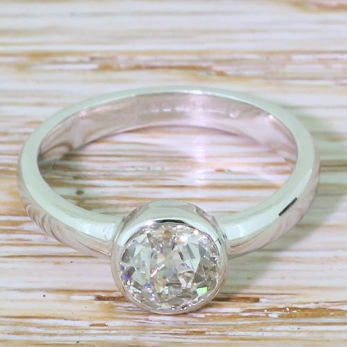 fig 1. 0.96 Carat Old Cut Diamond Engagement Ring, 18k White Gold