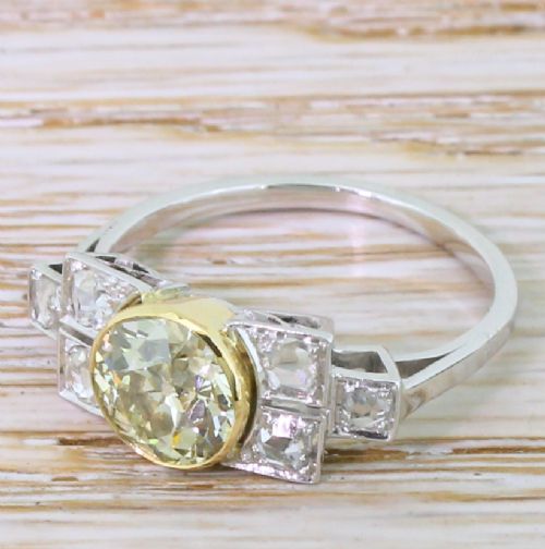 Art Deco 1.54 Carat Fancy Light Yellow Old Cut Diamond Ring, Circa 1935
