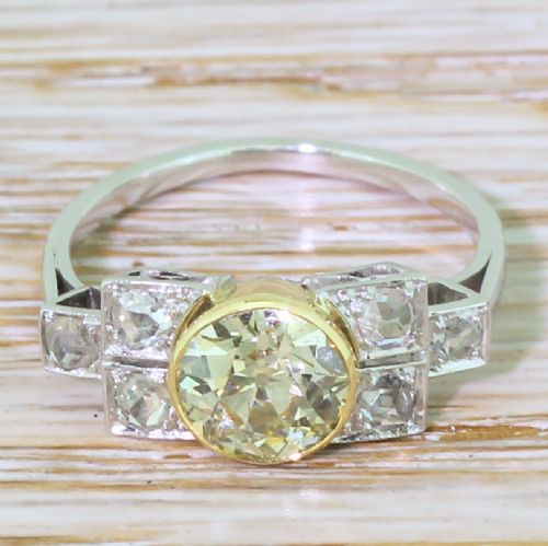 fig 1. Art Deco 1.54 Carat Fancy Light Yellow Old Cut Diamond Ring, circa 1935
