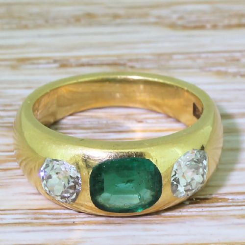 fig 1. Victorian 0.67 Carat Emerald & 1.17 Carat Old Cut Diamond Trilogy Ring, circa 1900
