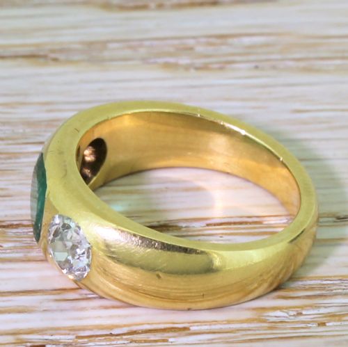 fig 2. Victorian 0.67 Carat Emerald & 1.17 Carat Old Cut Diamond Trilogy Ring, circa 1900
