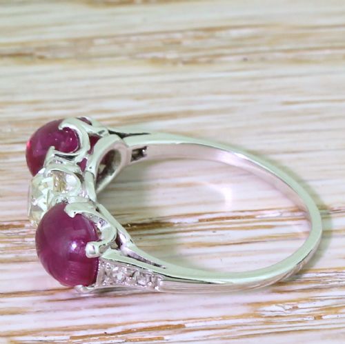 fig 2. Art Deco Old Cut Diamond & Cabochon Ruby Trilogy Ring, circa 1940