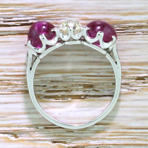 fig 3. Art Deco Old Cut Diamond & Cabochon Ruby Trilogy Ring, circa 1940