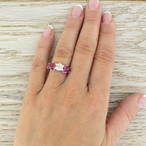 fig 4. Art Deco Old Cut Diamond & Cabochon Ruby Trilogy Ring, circa 1940