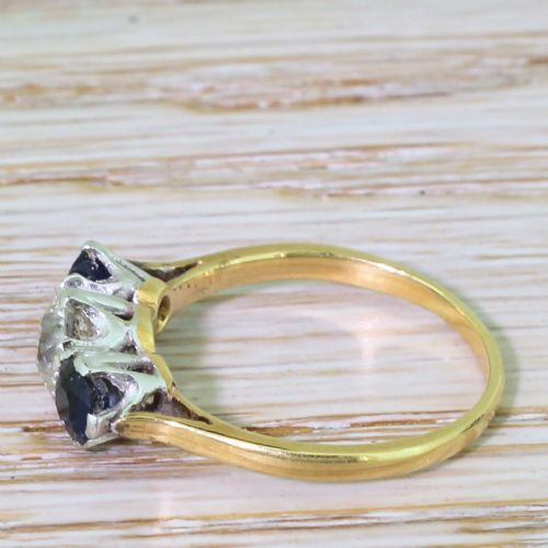 fig 2. Art Deco 0.75 Carat Old Cut Diamond & Sapphire Trilogy Ring, circa 1935
