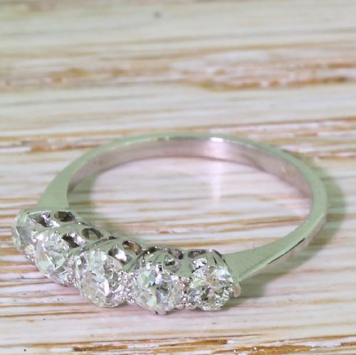 Art Deco 0.90 Carat Old Cut Diamond Five Stone Ring, Circa 1935
