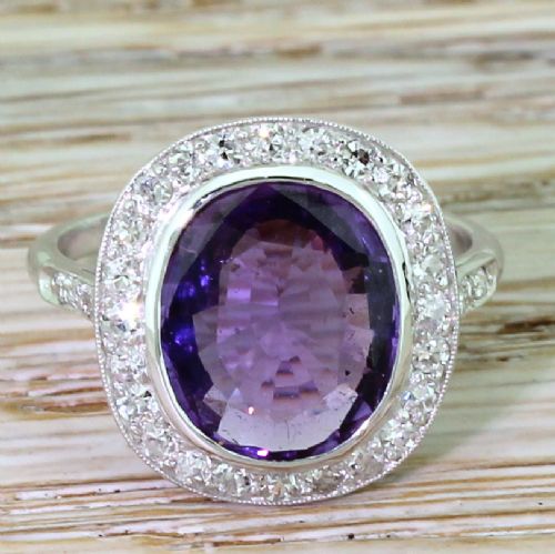 fig 1. Retro 3.50 Carat Natural Purple Sapphire & Diamond Ring, 1950
