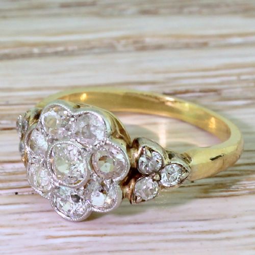 Edwardian 1.10 Carat Old Cut Diamond Cluster Ring, Circa 1910
