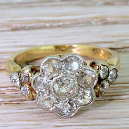 fig 1. Edwardian 1.10 Carat Old Cut Diamond Cluster Ring, circa 1910