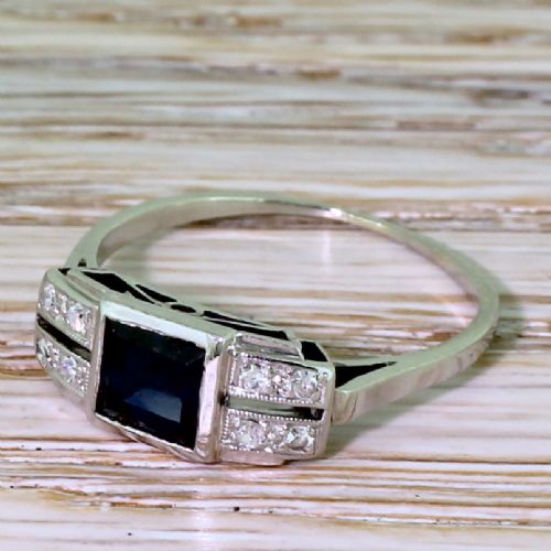 Art Deco 0.75 Carat Sapphire & Diamond Ring, Circa 1935

