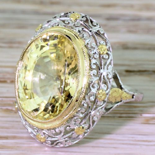 Edwardian 11.00 Carat Natural Ceylon Yellow Sapphire Ring, Circa 1910

